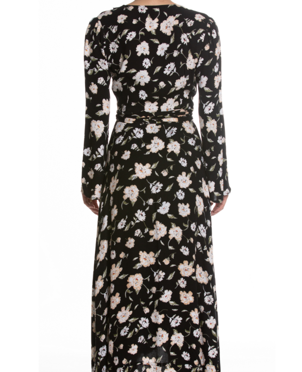 black floral maxi wrap dress